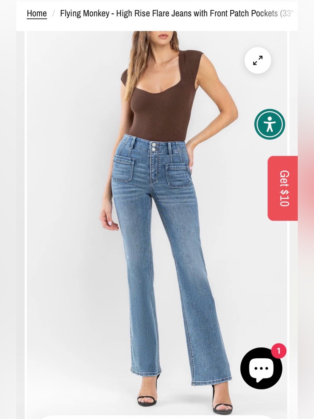 Flying Monkey High Rise Flare Jeans with Front Patch Pockets